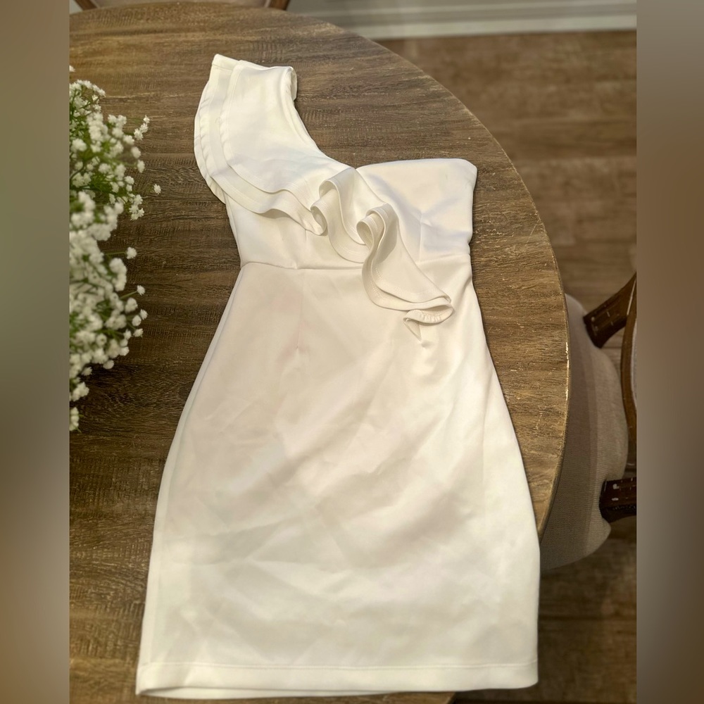Arden B, White, one shoulder mini dress